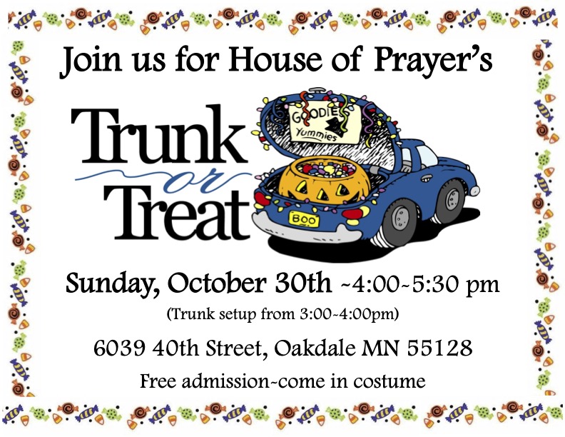 Trunk of Treat Sunday October 30, 4-5:30pm